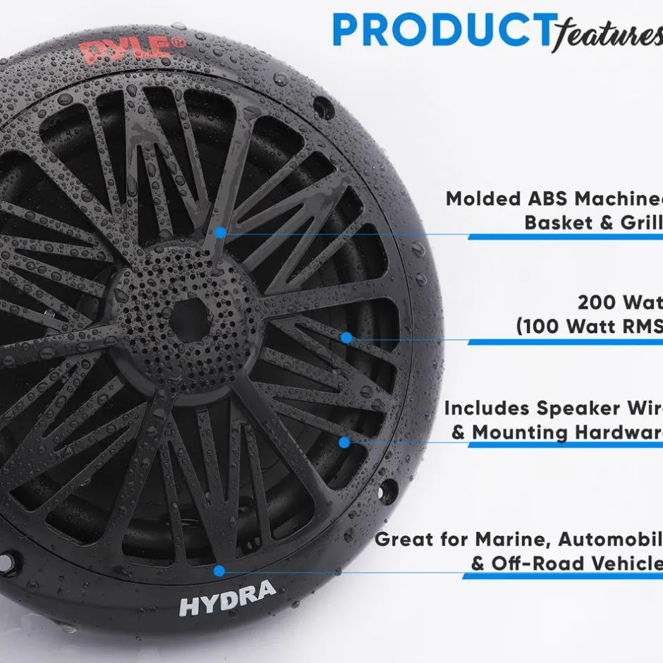 Marine Speakers 200W Weatherproof 6.5" Dual Cone, Poly Carbon, Pair<Pyle Clearance
