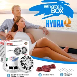 Marine Speakers, Waterproof, 300W Power, Poly Carbon Cone, White<Pyle Hot