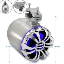 Marine Speakers Waterproof 200W Stainless Steel LED Lights Silver<Pyle New