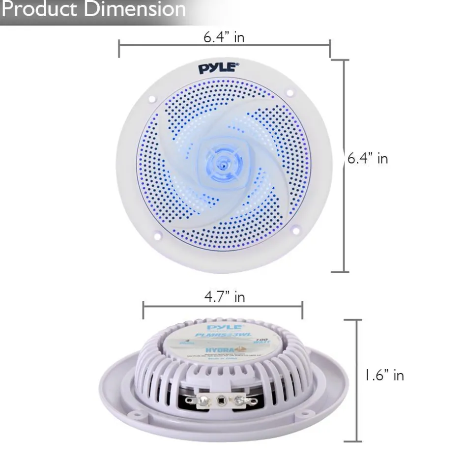 Marine Speakers Waterproof 180W LED Lights Low-Profile 5.25" Pair<Pyle Sale
