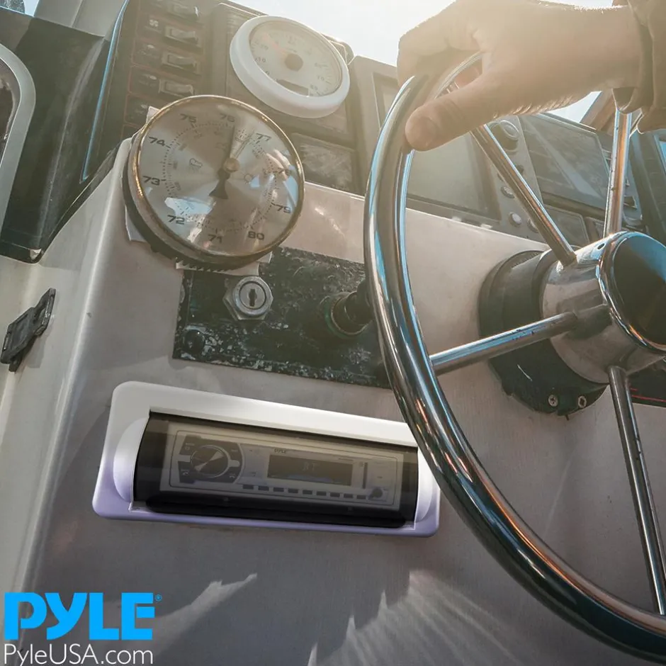 Marine Stereo Cover, Water Resistant, Smoke Window, White Base<Pyle New