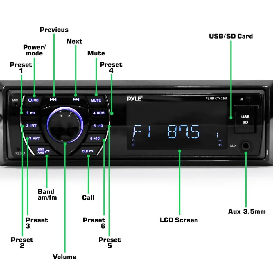 Marine Stereo Kit Bluetooth Streaming Waterproof Speakers Hands-Free Calling<Pyle Clearance