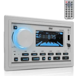 Marine Stereo Receiver Kit, Bluetooth, Double DIN, LCD Display, White<Pyle Discount