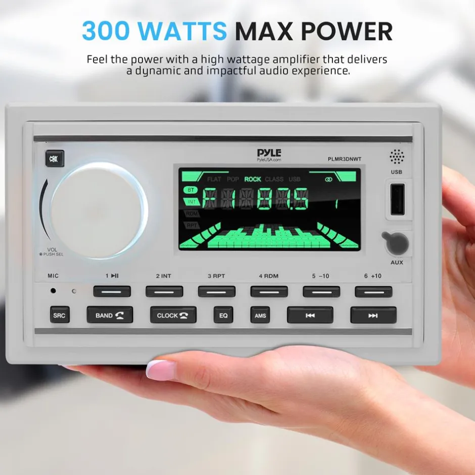Marine Stereo Receiver Kit, Bluetooth, Double DIN, LCD Display, White<Pyle Discount