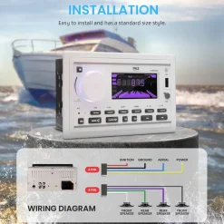 Marine Stereo Receiver Kit, Bluetooth, Double DIN, LCD Display, White<Pyle Discount