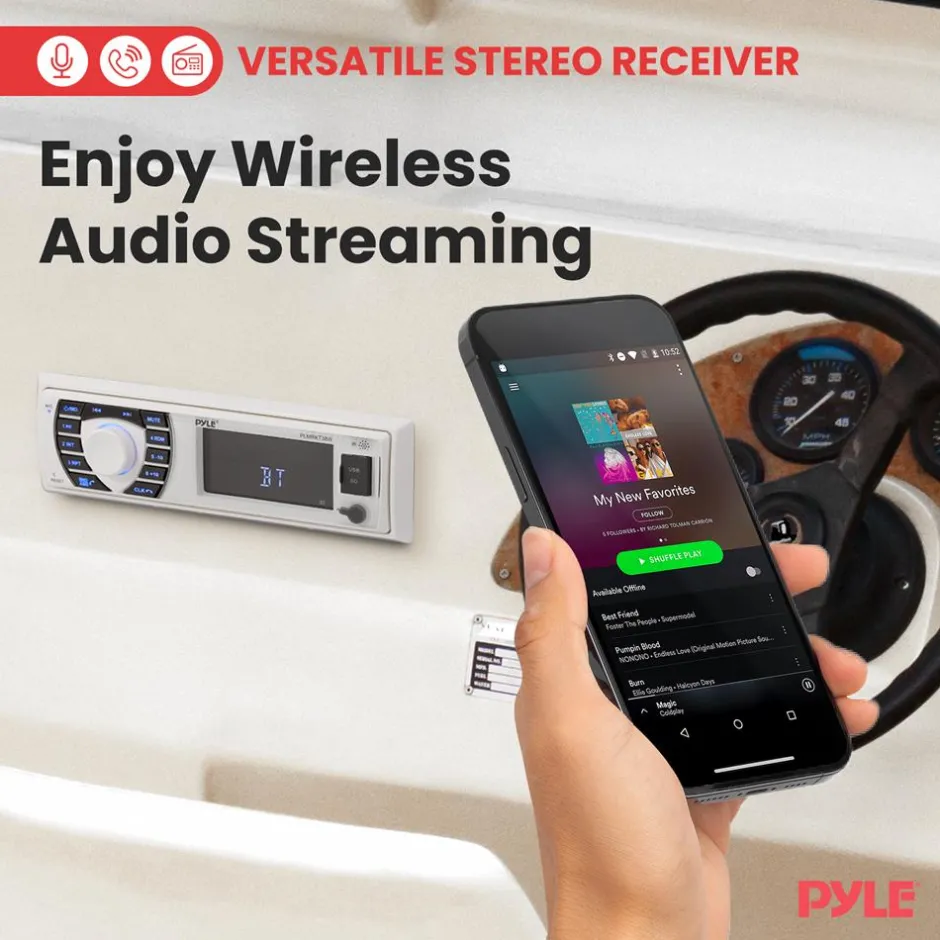 Marine Stereo Receiver Kit Waterproof Bluetooth 4 Speakers White<Pyle Best