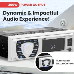 Marine Stereo Receiver Kit Waterproof Bluetooth 4 Speakers White<Pyle Best