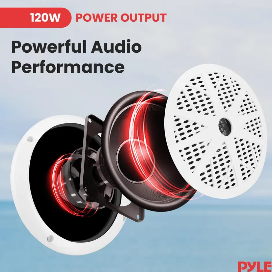 Marine Stereo Receiver Kit Waterproof Bluetooth 4 Speakers White<Pyle Best