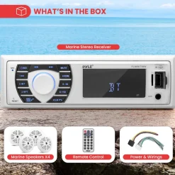 Marine Stereo Receiver Kit Waterproof Bluetooth 4 Speakers White<Pyle Best