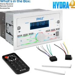 Marine Stereo 300W Bluetooth Double DIN LCD Display White<Pyle