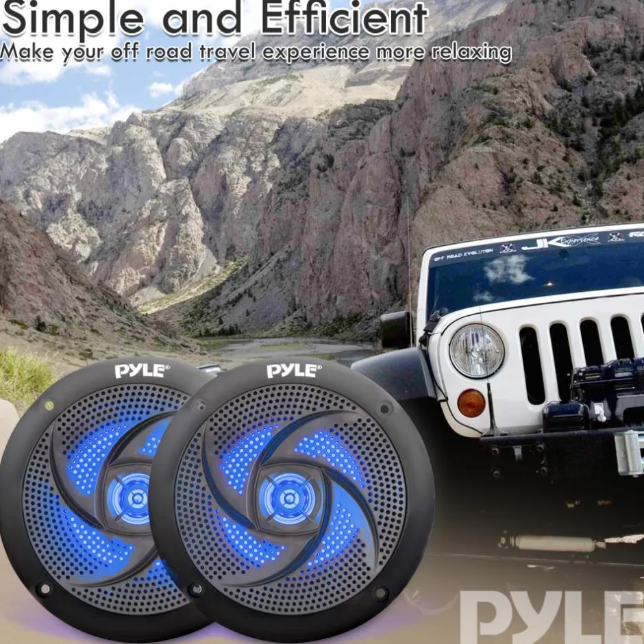Marine Waterproof Speakers 6.5" - 240W, LED Lights, Slim Style, Blue<Pyle Online