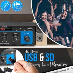 Mini Bluetooth Stereo Amplifier - 150W Power, RCA Input, Blue LED Display<Pyle New