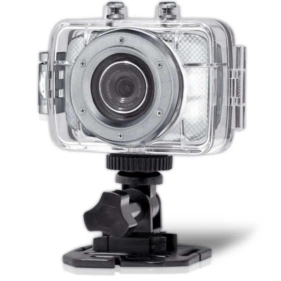 Mini HD Sports Camera 720p Touchscreen Waterproof Case Silver<Pyle Best