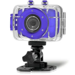 Mini HD Sports Camera 720p Touchscreen Waterproof Case Blue<Pyle Outlet