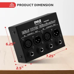 Mini Hum Eliminator Box - Removes Noise - 2-Channel XLR/TRS Inputs<Pyle Clearance