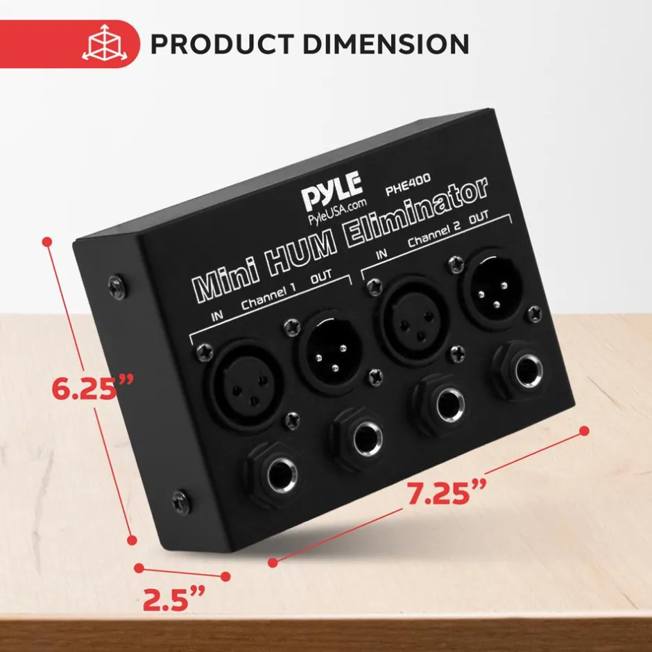 Mini Hum Eliminator Box - Removes Noise - 2-Channel XLR/TRS Inputs<Pyle Clearance
