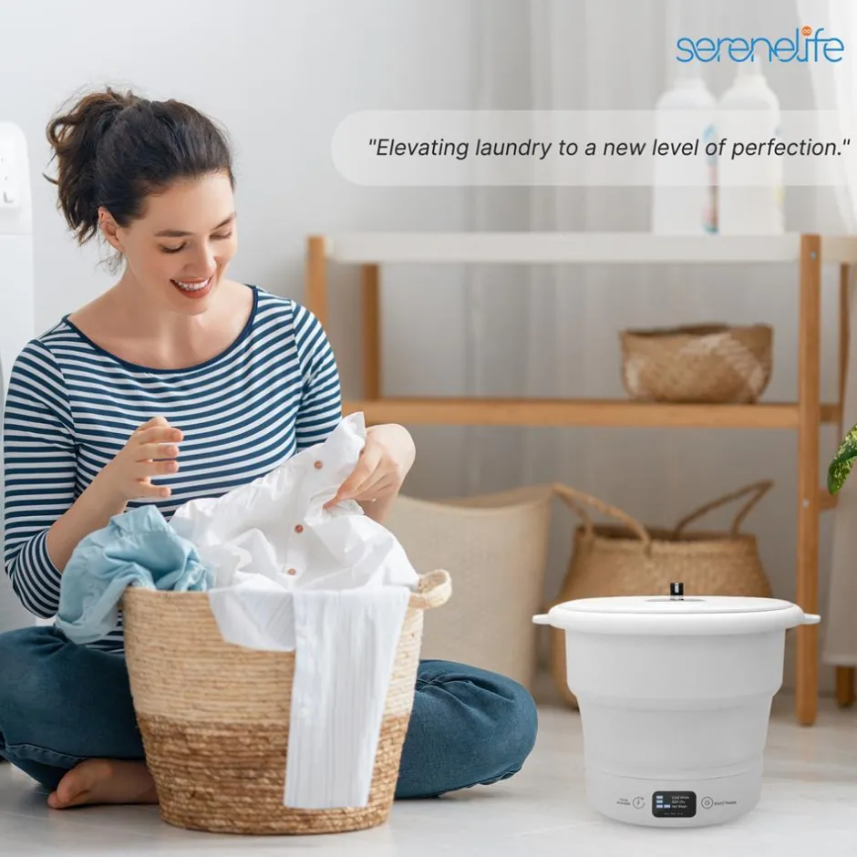 Mini Portable Washing Machine, Energy-Saving Foldable Design, White<SereneLife Best