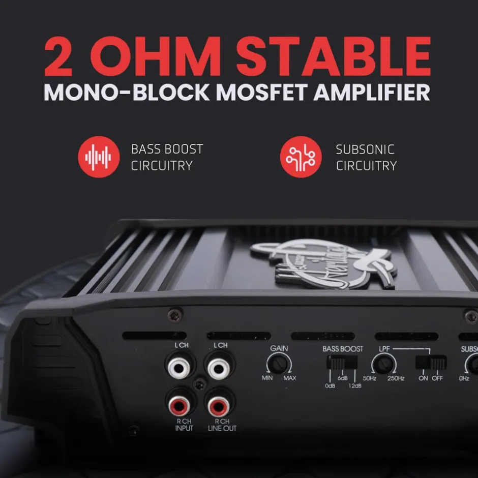 Monoblock Car Audio Amp 2000W 2-Ohm Stable Mosfet Chrome Inputs<Lanzar Sale