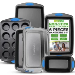 Nonstick Bakeware Set 6-Piece Easy Clean Carbon Steel Gray<NutriChef Outlet