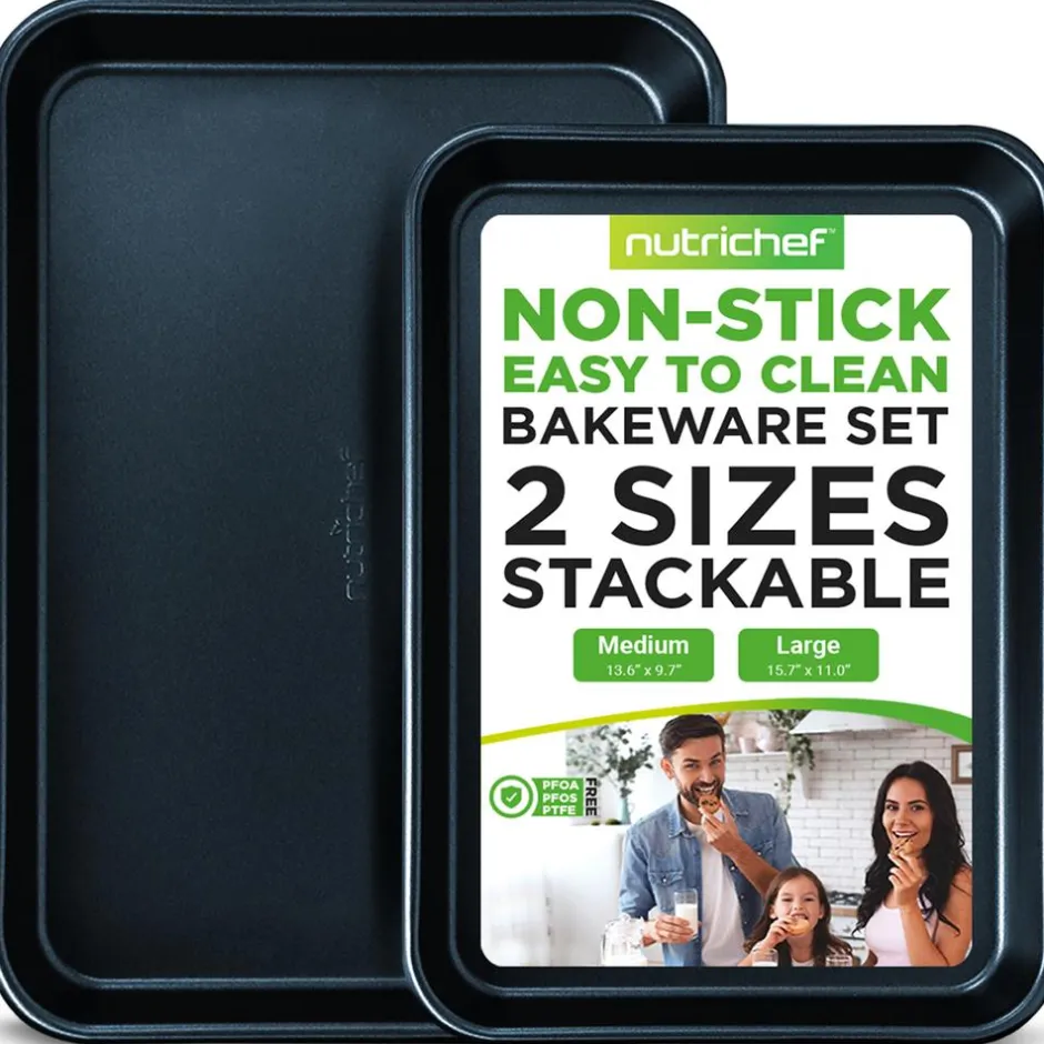 Non-Stick Baking Pans Set, Easy Clean, Carbon Steel, Blue<NutriChef Hot