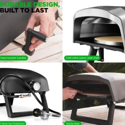 Outdoor Pizza Oven, 1-Min Cook, Rotating Stone, Carbon Steel<NutriChef Outlet
