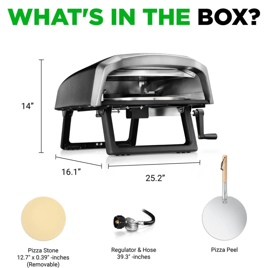 Outdoor Pizza Oven, 1-Min Cook, Rotating Stone, Carbon Steel<NutriChef Outlet