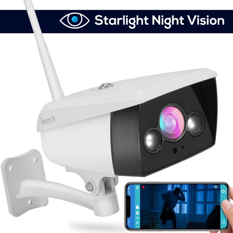 Outdoor Security Camera Night Vision 2MP HD Waterproof WiFi Alexa Compatible<SereneLife Clearance