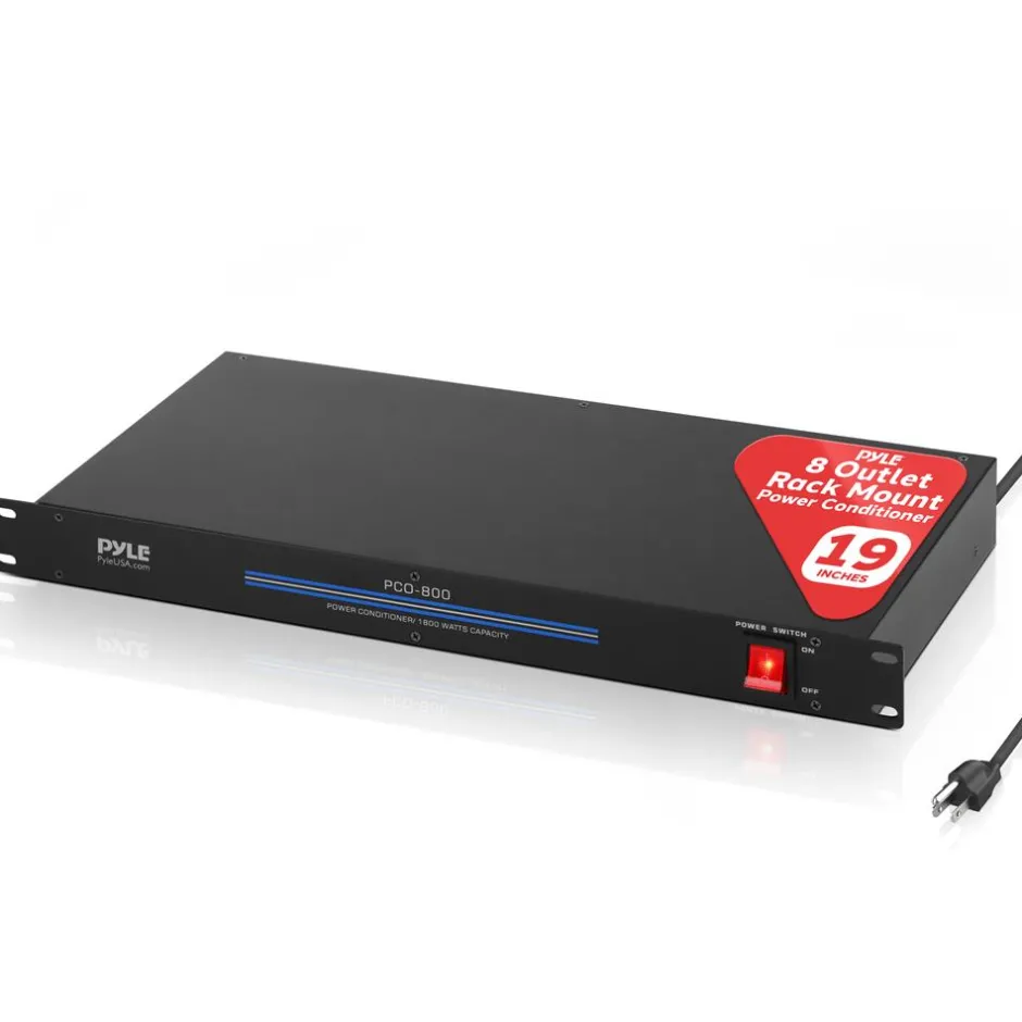 8-Outlet Rack Mount Power Conditioner, Surge Protection, 1800W, Black<Pyle Clearance