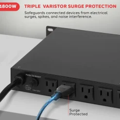 8-Outlet Rack Mount Power Conditioner, Surge Protection, 1800W, Black<Pyle Clearance