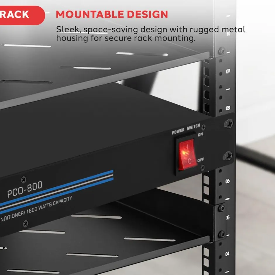 8-Outlet Rack Mount Power Conditioner, Surge Protection, 1800W, Black<Pyle Clearance