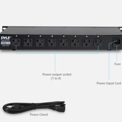 8-Outlet Rack Mount Power Strip, Surge Protection, Digital Display<Pyle Hot