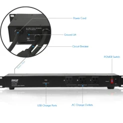 19-Outlet Rackmount PDU Surge Protector, USB Port, 15FT Cord<Pyle Outlet
