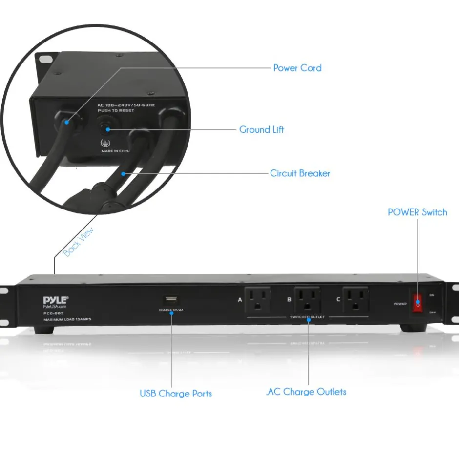 19-Outlet Rackmount PDU Surge Protector, USB Port, 15FT Cord<Pyle Outlet