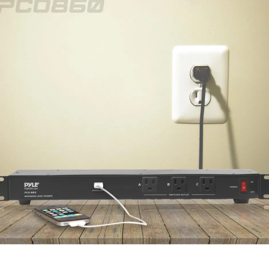 19-Outlet Rackmount PDU Surge Protector, USB Port, 15FT Cord<Pyle Outlet