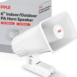 PA Horn Speaker 50W Clear Sound ABS White with Mounting Bracket<Pyle Best
