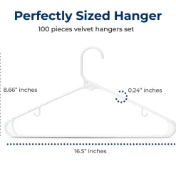 100-Pack Heavy Duty Plastic Hangers - Space-Saving, Smooth White Design<SereneLife Online
