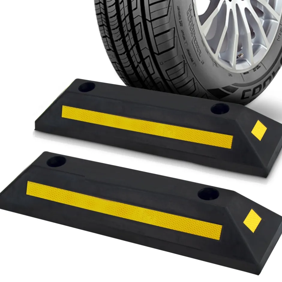 2-Pack Heavy Duty Wheel Stops for Parking, Reflective Rubber, Yellow<Pyle Hot
