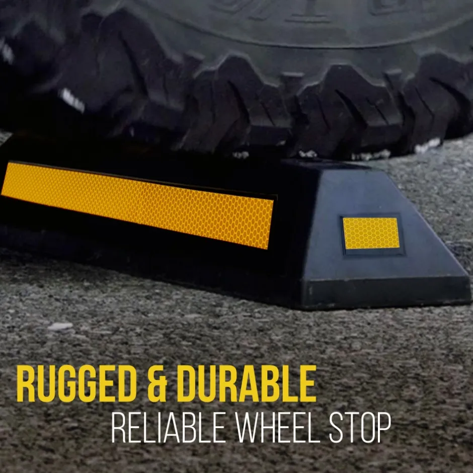 2-Pack Heavy Duty Wheel Stops for Parking, Reflective Rubber, Yellow<Pyle Hot
