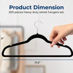 200-Pack Velvet Hangers Non-Slip 360¬∞ Swivel Hook Space-Saving Black<SereneLife Clearance
