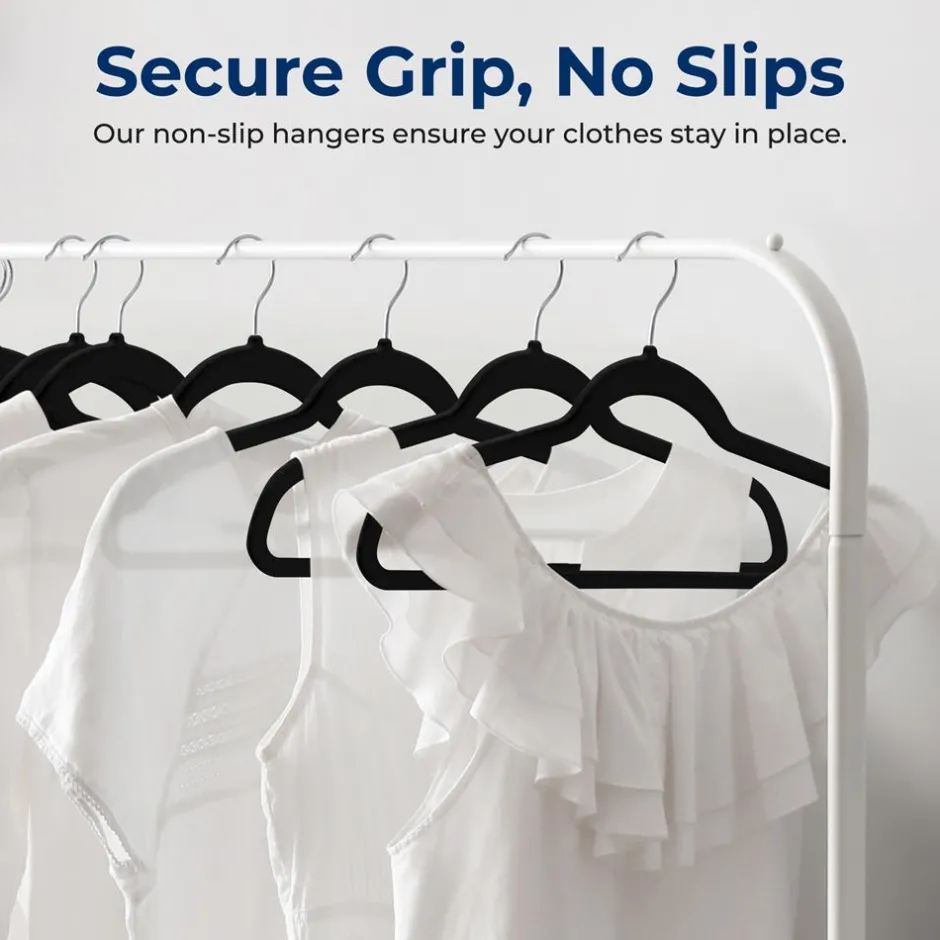 200-Pack Velvet Hangers Non-Slip 360° Swivel Hook Space-Saving Black<SereneLife Clearance