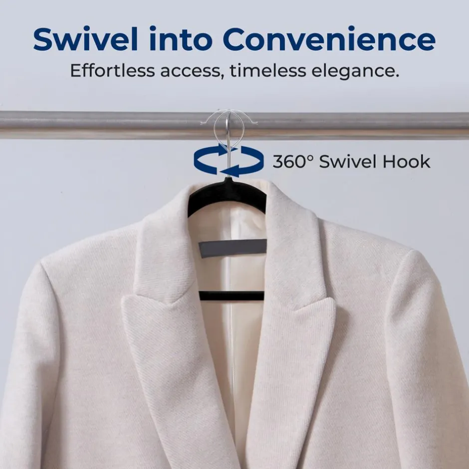 200-Pack Velvet Hangers Non-Slip 360° Swivel Hook Space-Saving Black<SereneLife Clearance