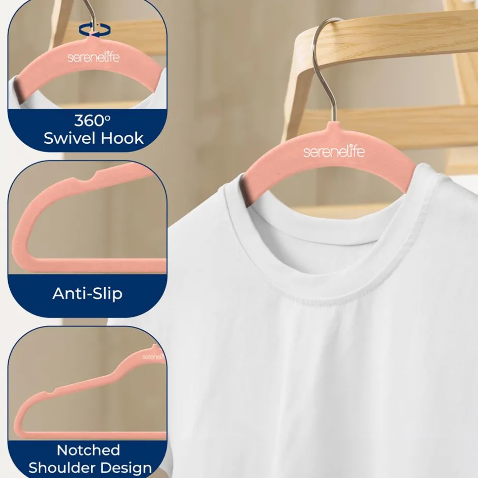 10-Pack Velvet Hangers Non-Slip Space-Saving 360° Swivel Hook Pink<SereneLife Best
