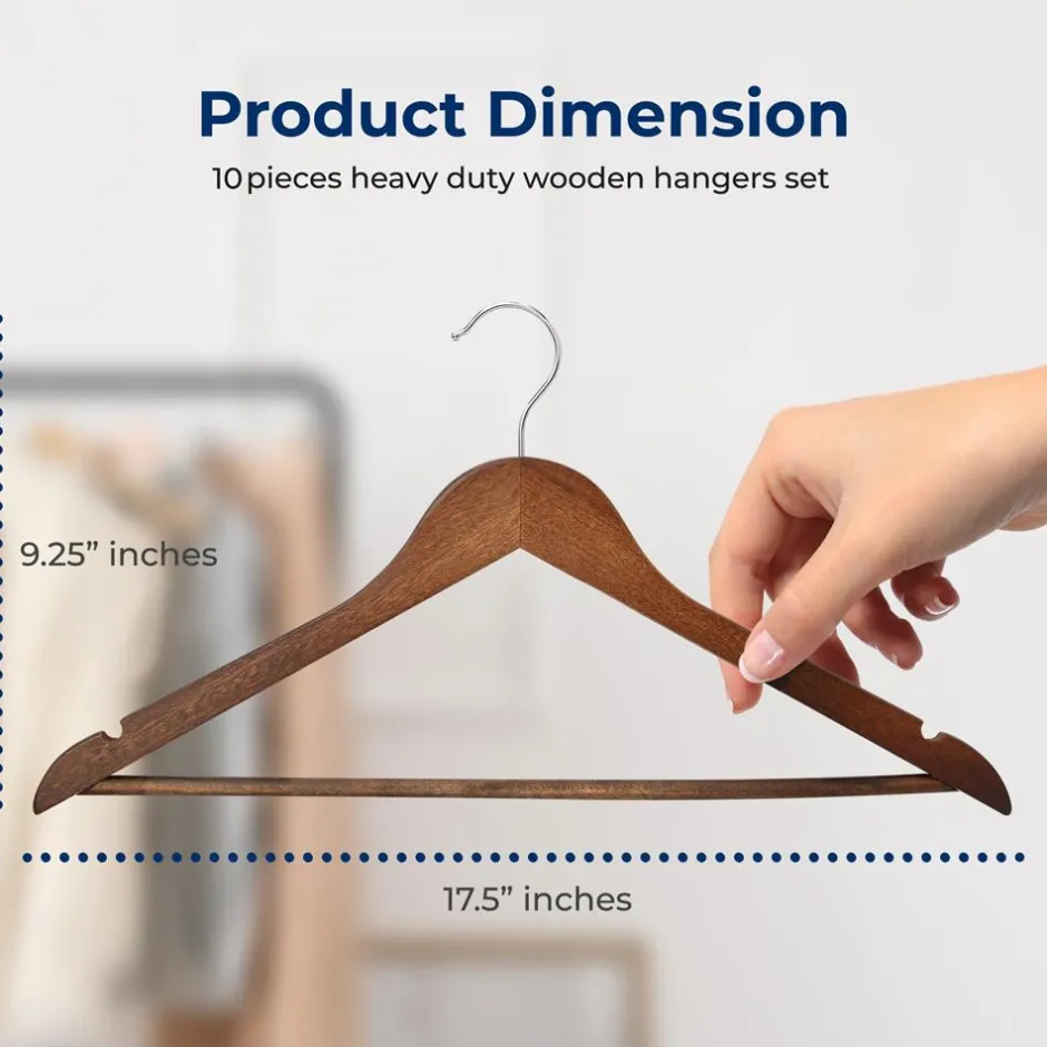 10-Pack Vintage Wooden Hangers - Space-Saving, 360° Swivel Hook<SereneLife Hot