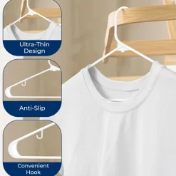 50-Pack White Plastic Hangers - Space-Saving, Durable, Non-Snag Design<SereneLife New