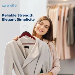 10-Pack Wooden Coat Hangers - Durable, Space-Saving, Cherry Finish<SereneLife Best
