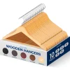 10-Pack Wooden Coat Hangers - Durable, Space-Saving, 360¬∞ Swivel Hook Natural<SereneLife