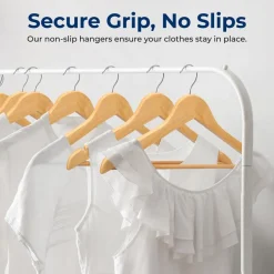 10-Pack Wooden Coat Hangers - Durable, Space-Saving, 360° Swivel Hook Natural<SereneLife