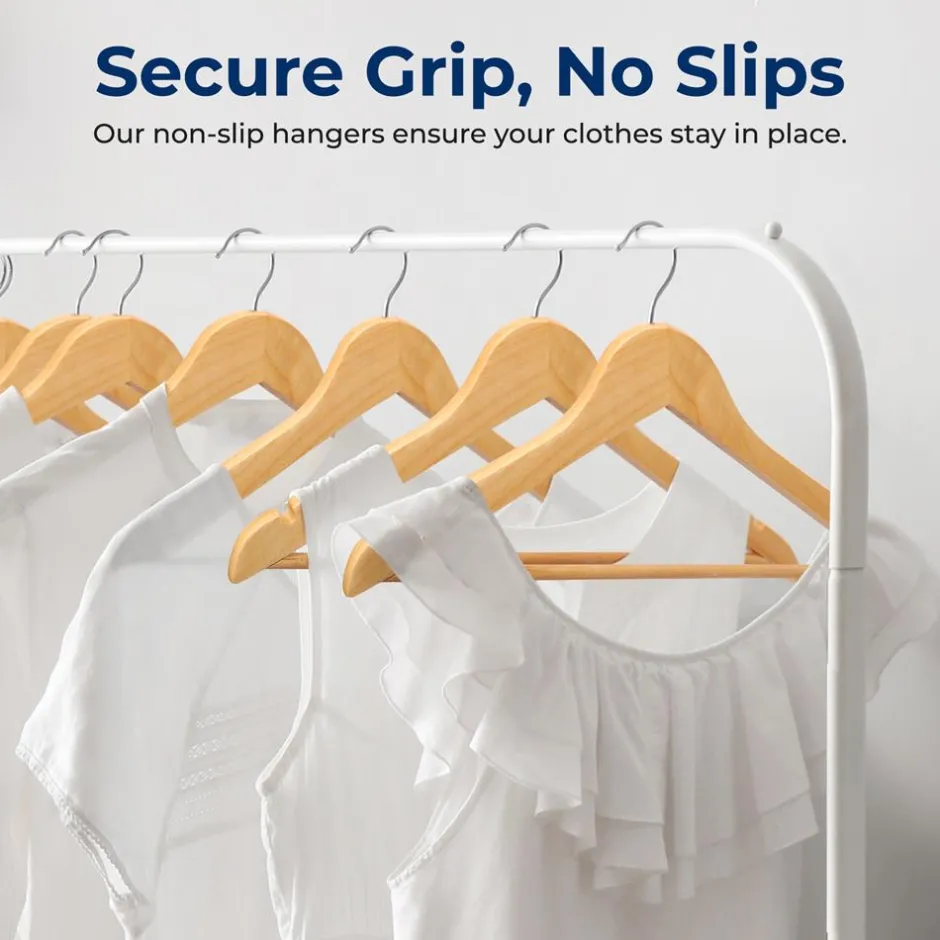 10-Pack Wooden Coat Hangers - Durable, Space-Saving, 360° Swivel Hook Natural<SereneLife