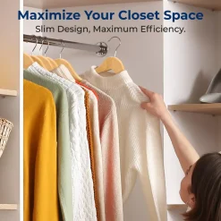 10-Pack Wooden Coat Hangers - Durable, Space-Saving, 360° Swivel Hook Natural<SereneLife