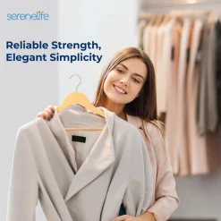 10-Pack Wooden Coat Hangers - Durable, Space-Saving, 360° Swivel Hook Natural<SereneLife